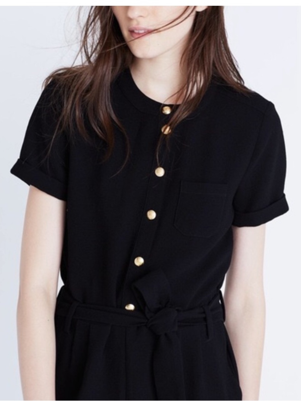 Madewell et Sézane Black Short-Sleeve Belted Jumpsuit